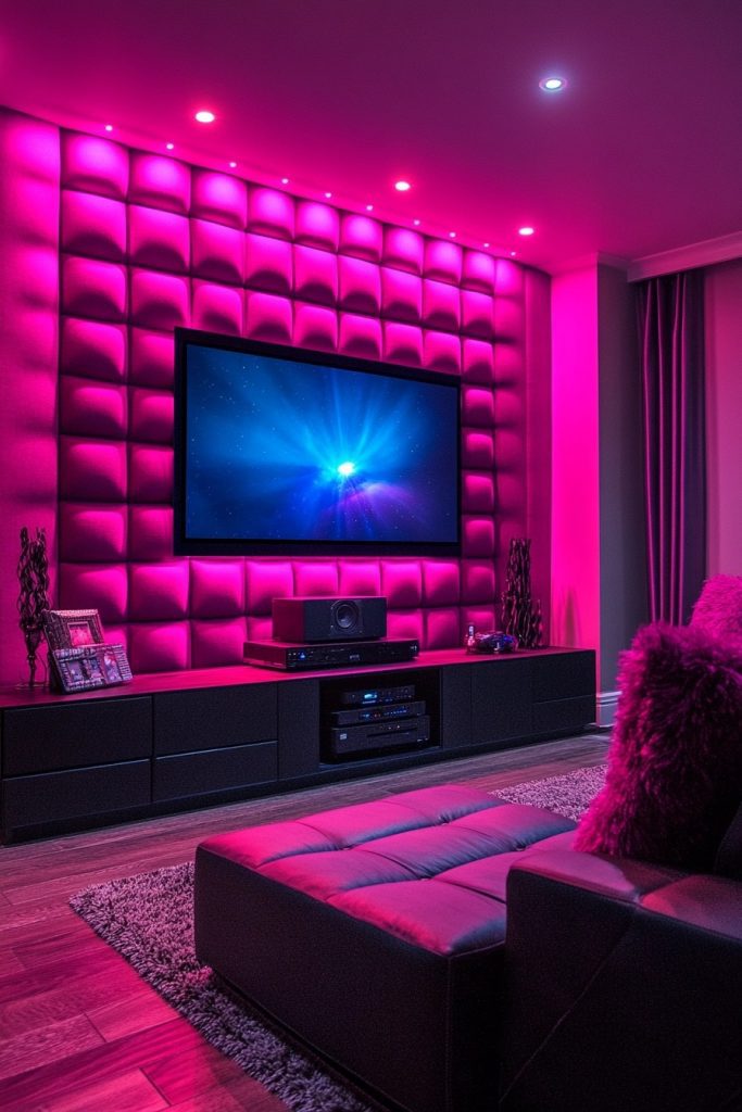 Modern Pink Media Rooms