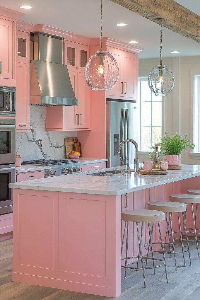 Playful Contemporary Pink Kitchens