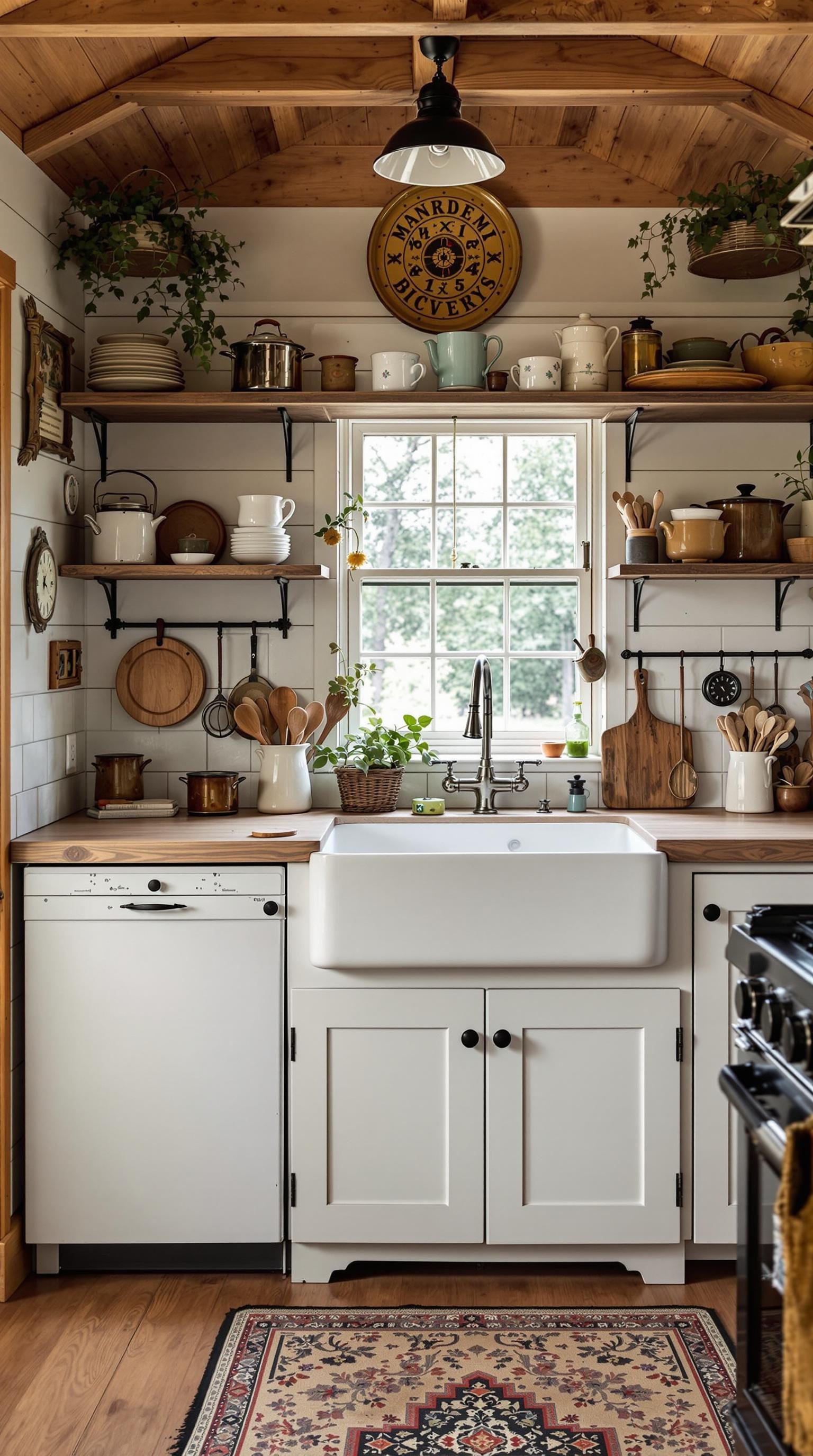 Cozy cabin kitchen with wooden accents and rustic decor