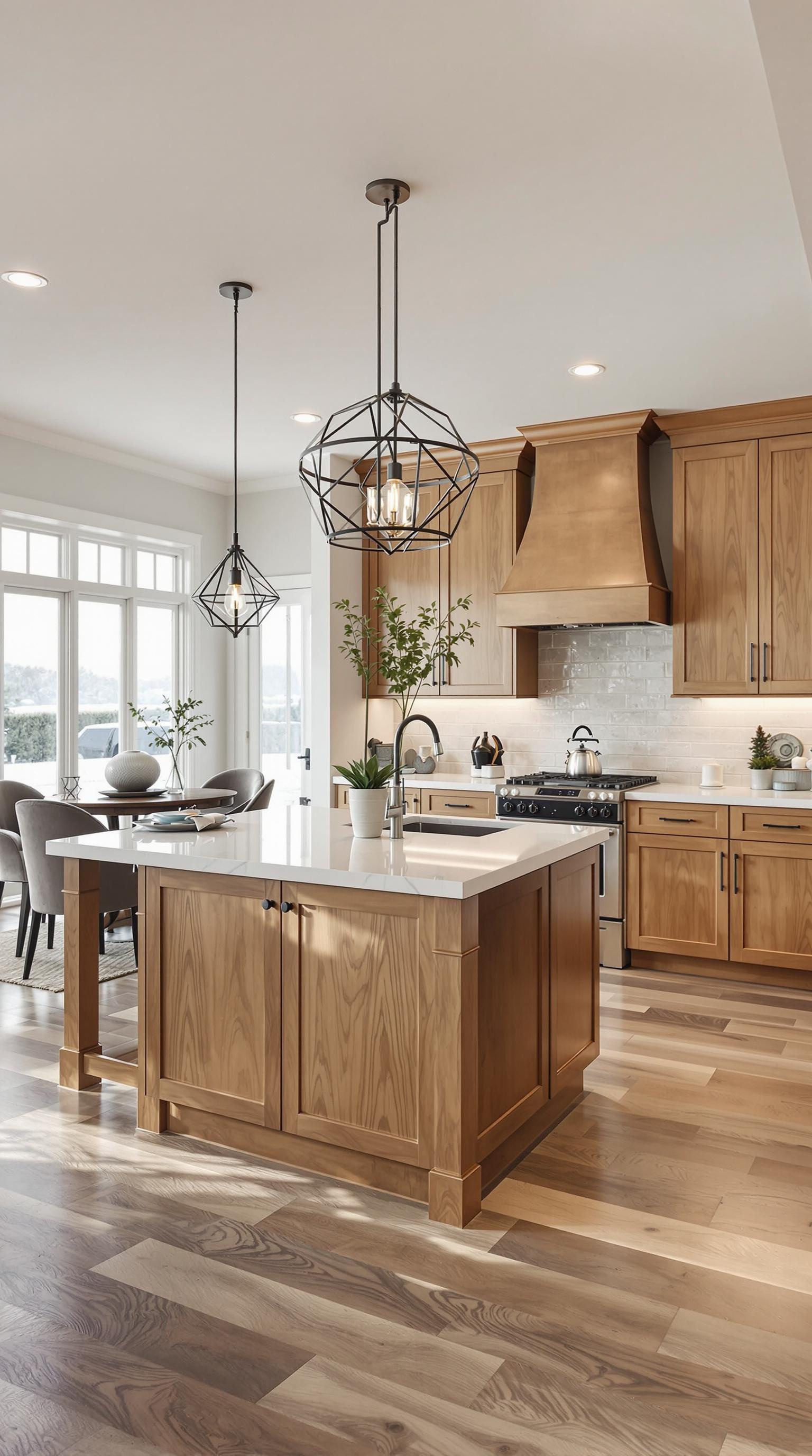 Modern kitchen with wooden cabinets and open layout