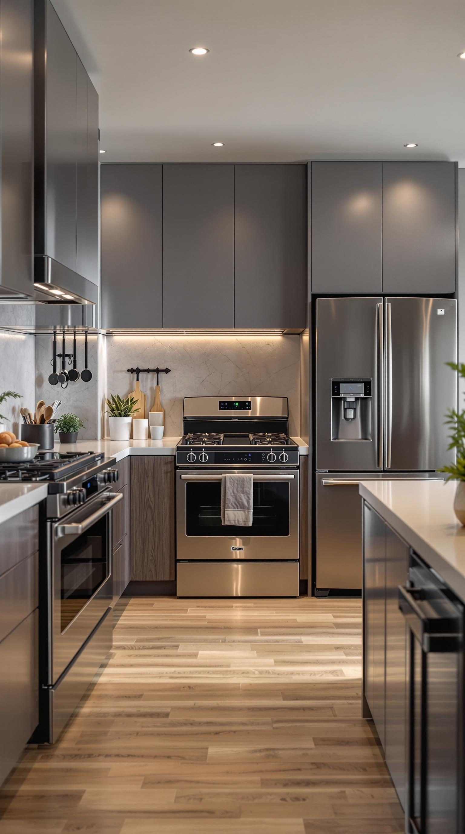 A modern kitchen featuring high-tech appliances and a sleek design.