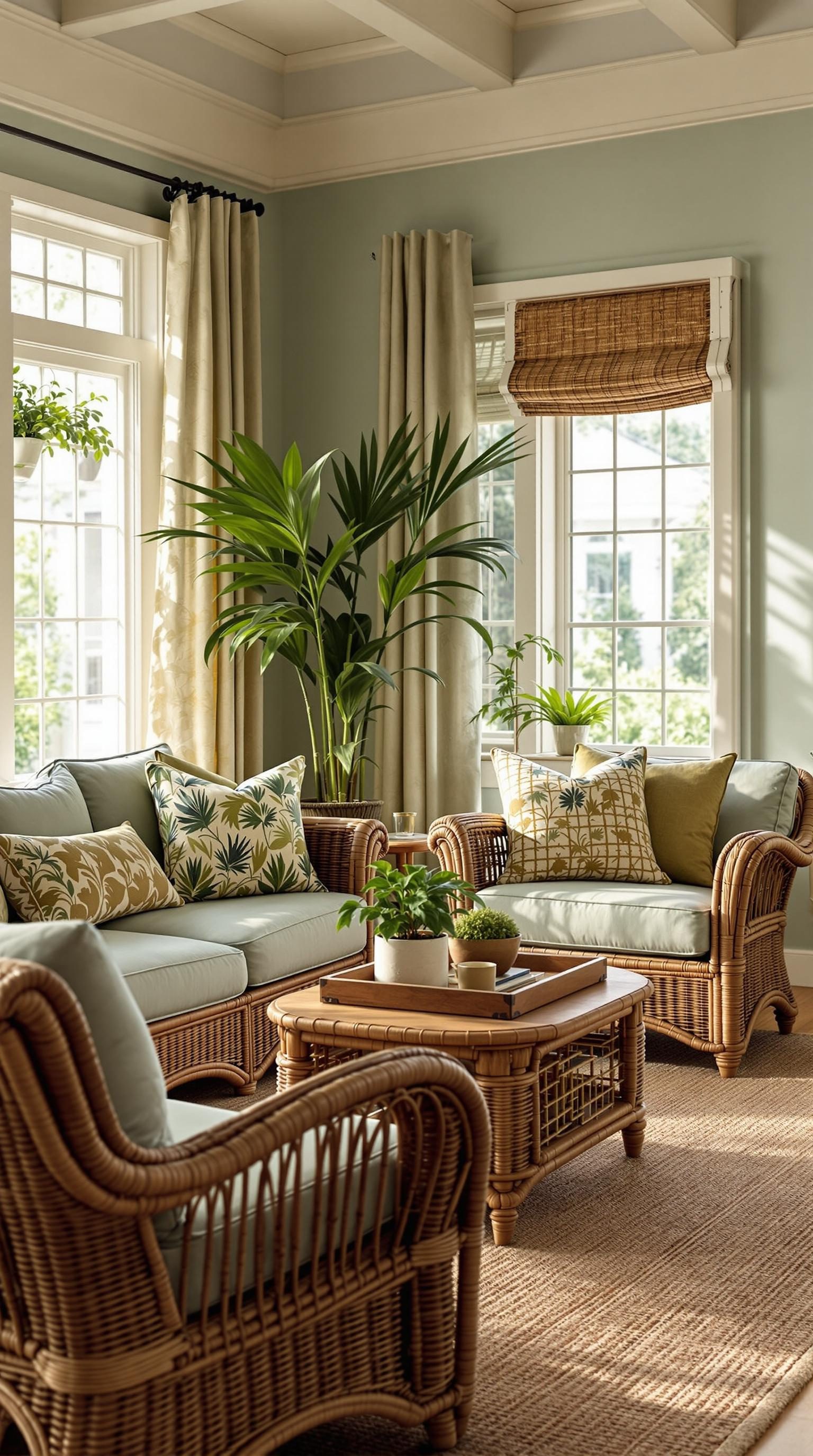 Coastal living room with natural textures and earthy tones