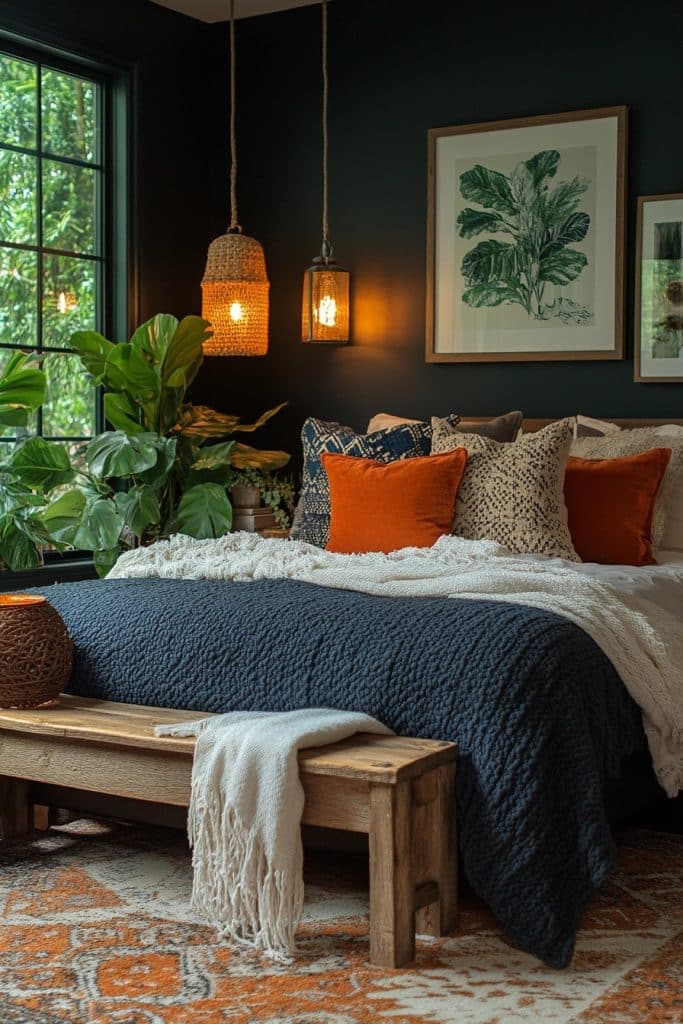 Dark Serenity: Boho Bedroom Delight