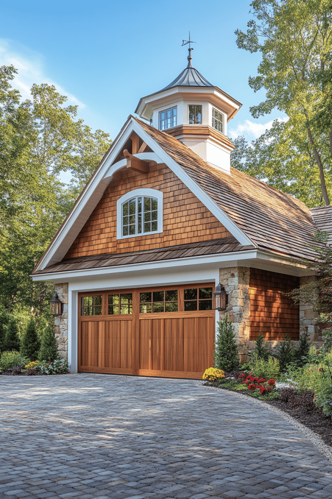 Farmhouse Garage with Elegant Cupola Detail