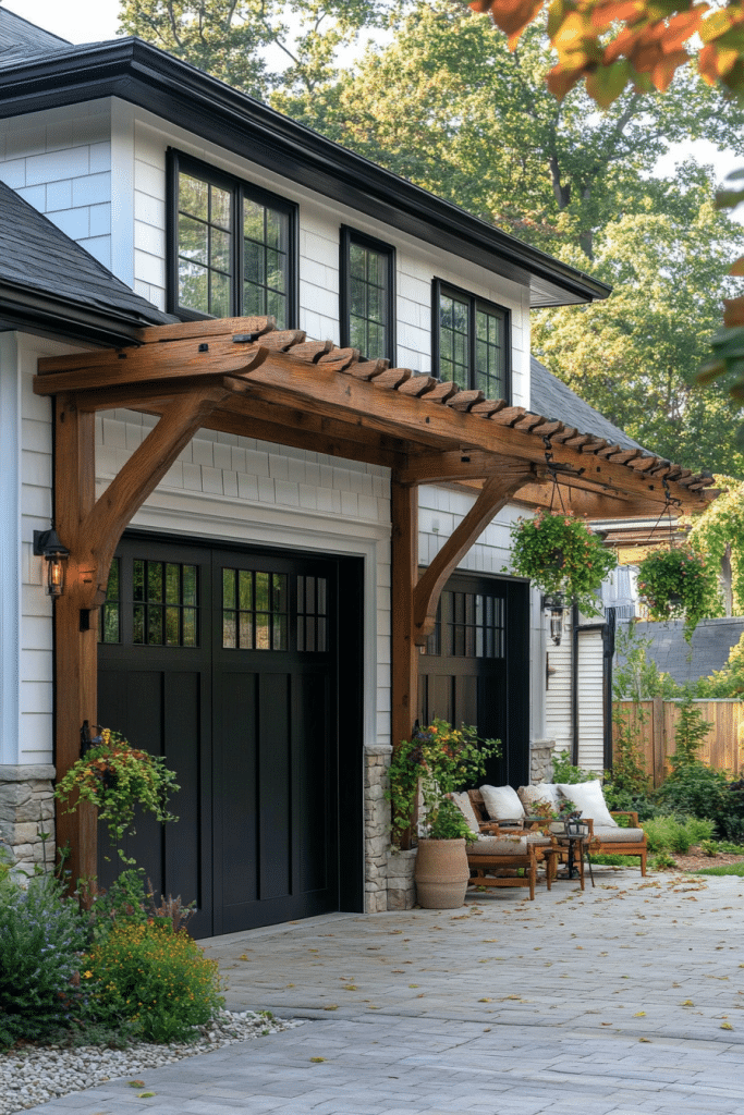 Farmhouse Garage with Pergola Overhang