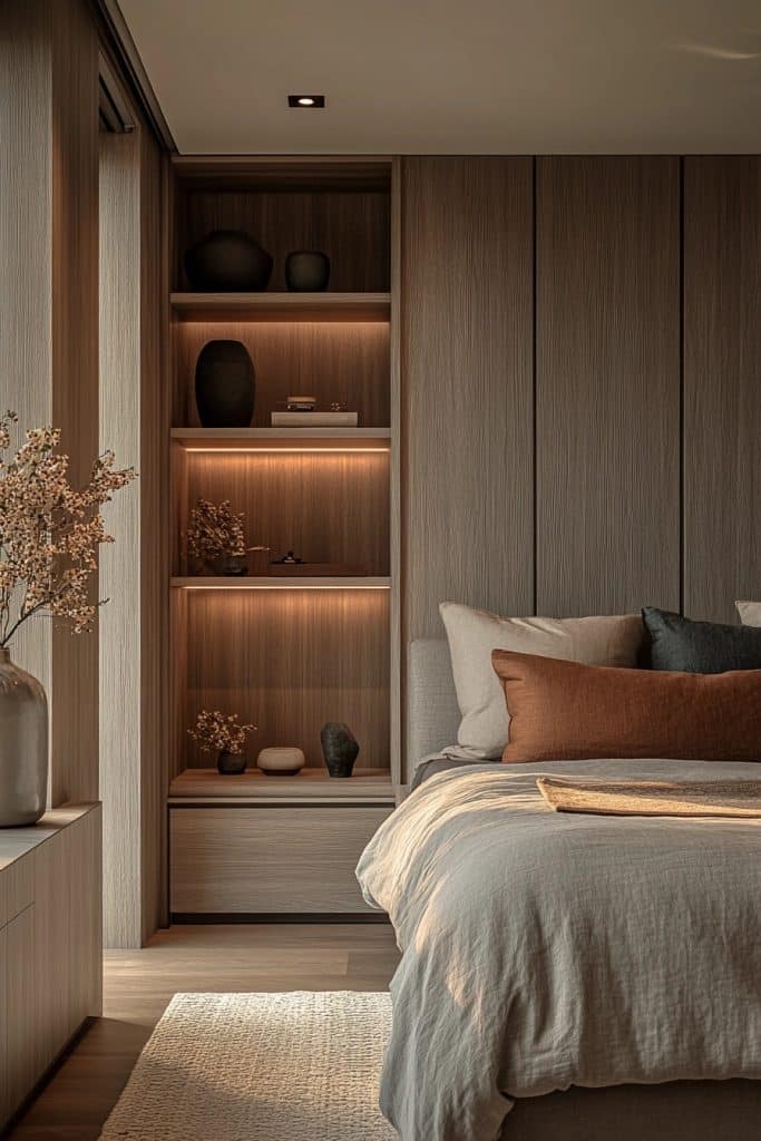 Minimalist Bedroom with Sleek Shelving