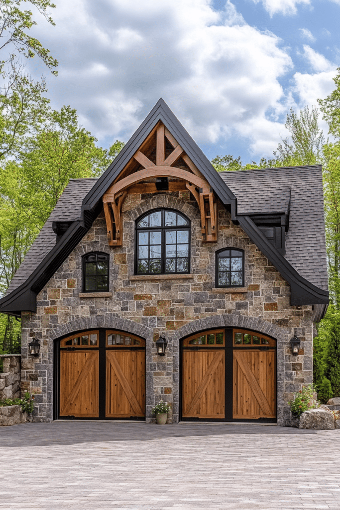 Rustic Stone-Enhanced Farmhouse Garage