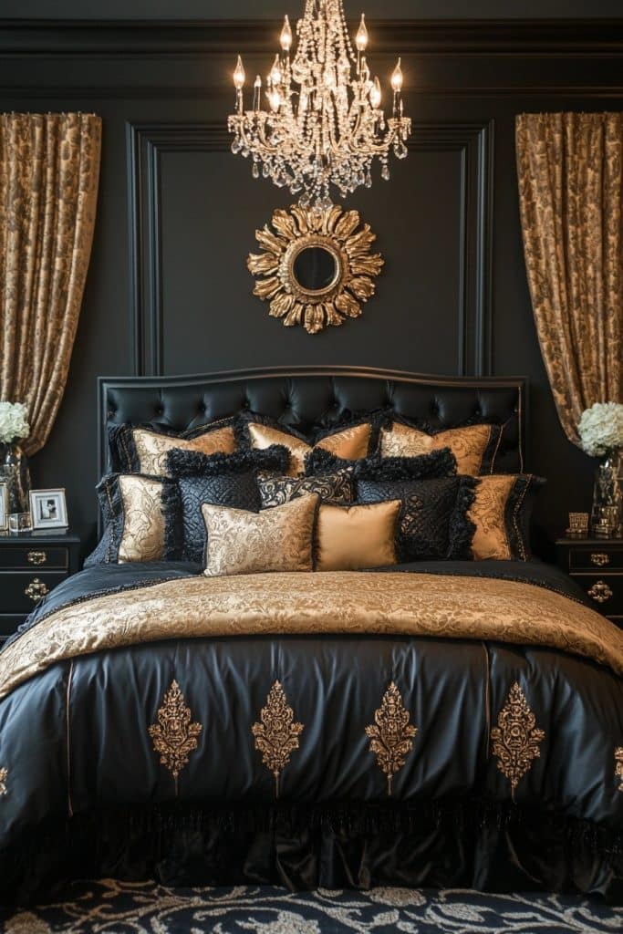 Sleek Black and Gold Baddie Bedroom