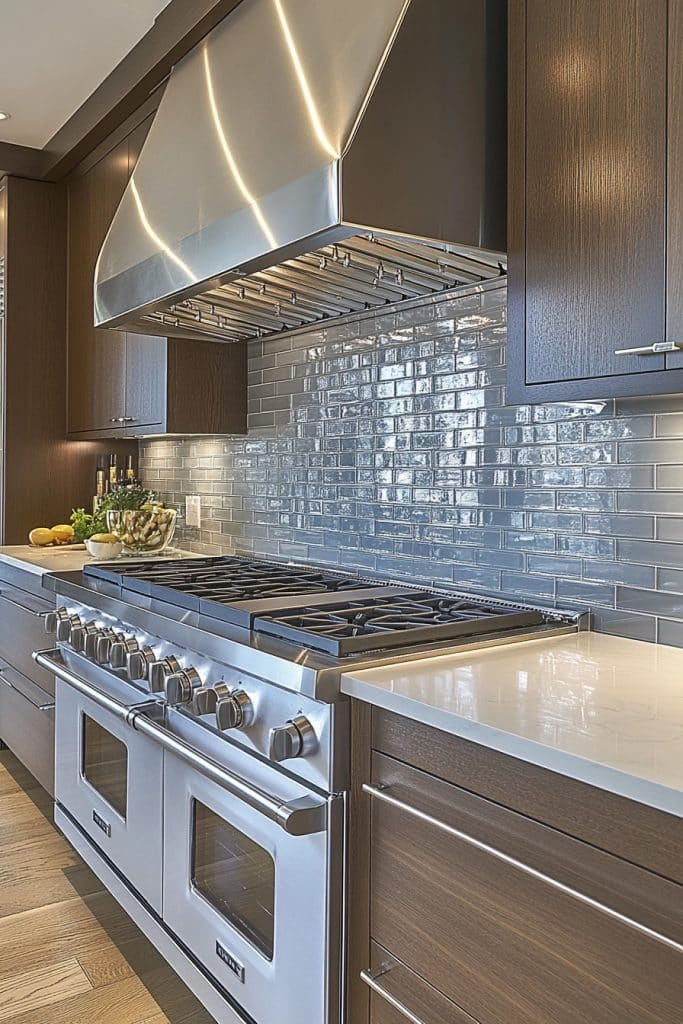 Sleek Glass Tile Backsplash