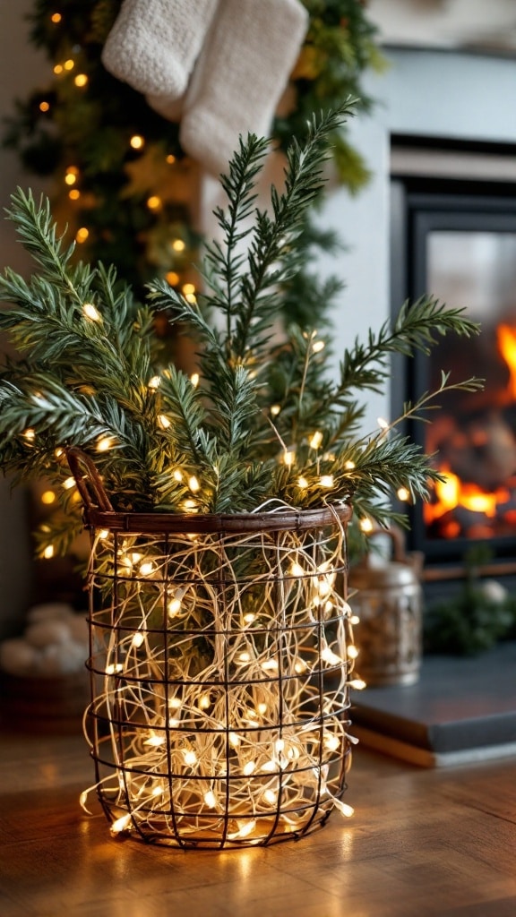 String Lights in Wire Baskets