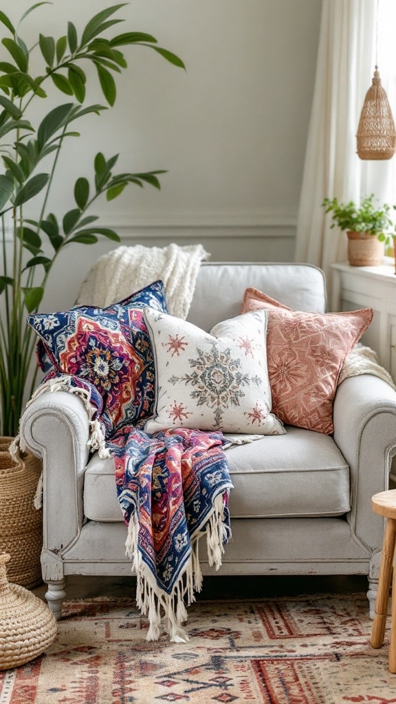 Distressed Furniture and Bohemian Fabrics