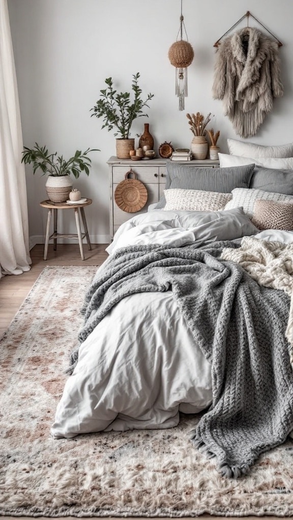 Textured Bedding and Layered Rugs