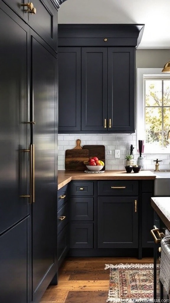 Dark Cabinets with Brass Hardware