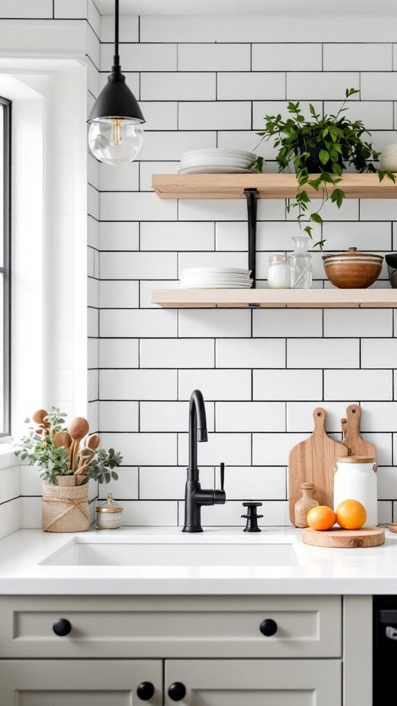 Subway Tile Backsplash with Dark Grout