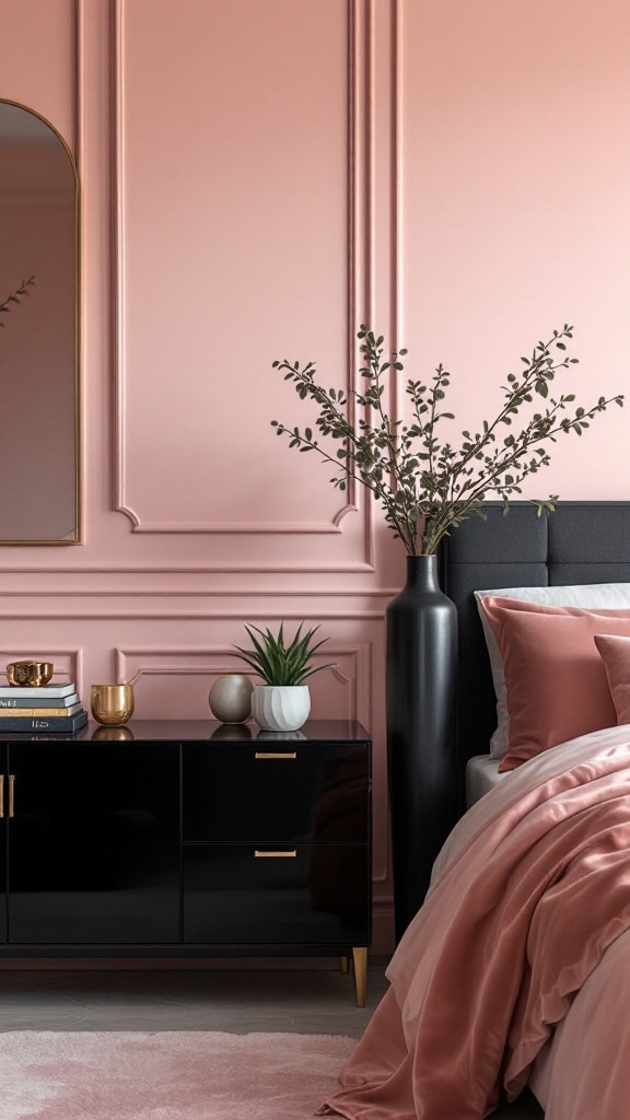 Blush Walls with Black Accent Furniture