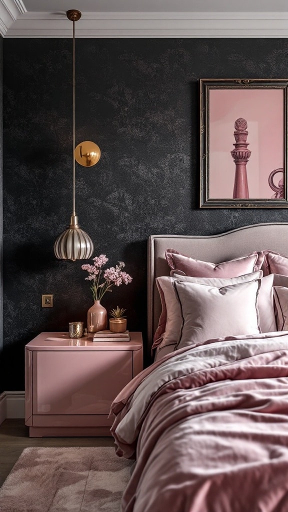 Bold Black Wallpaper with Pink Accents