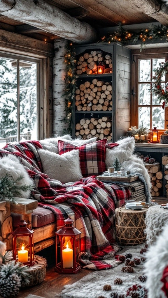 Snowy Red Rustic Lodge