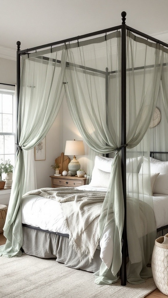 Farmhouse Sage Green Canopy Bed