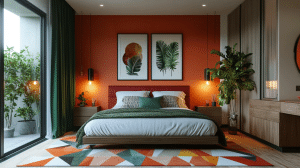 green and terracotta bedroom