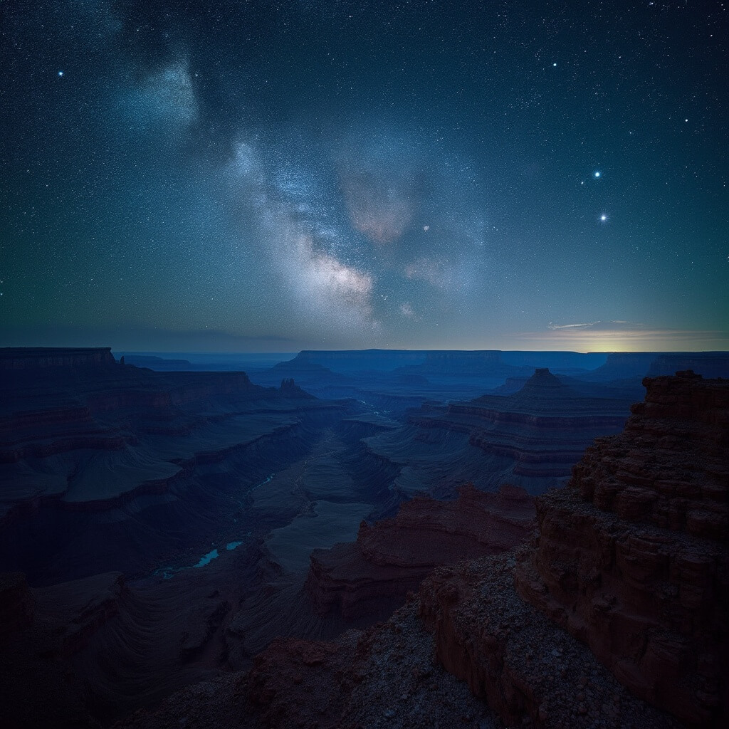 Night view of Canyonlands National Park's layered canyons under a star-filled sky