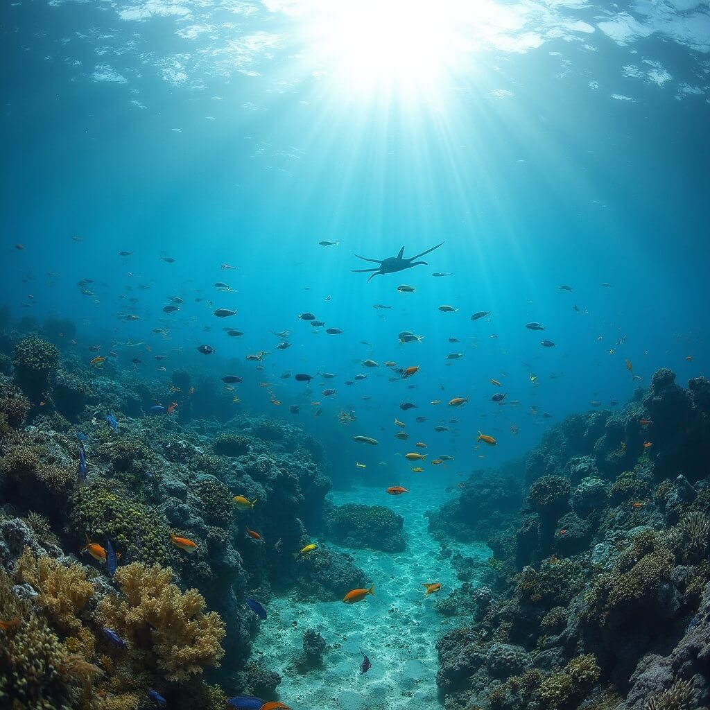 Underwater view of diverse marine life, tropical fish, and coral formations in the Florida Keys National Marine Sanctuary