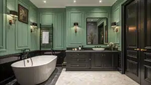 sage green and black bathroom