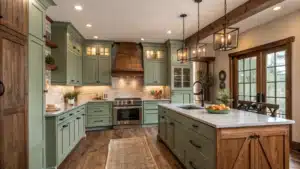 sage green and wood kitchen